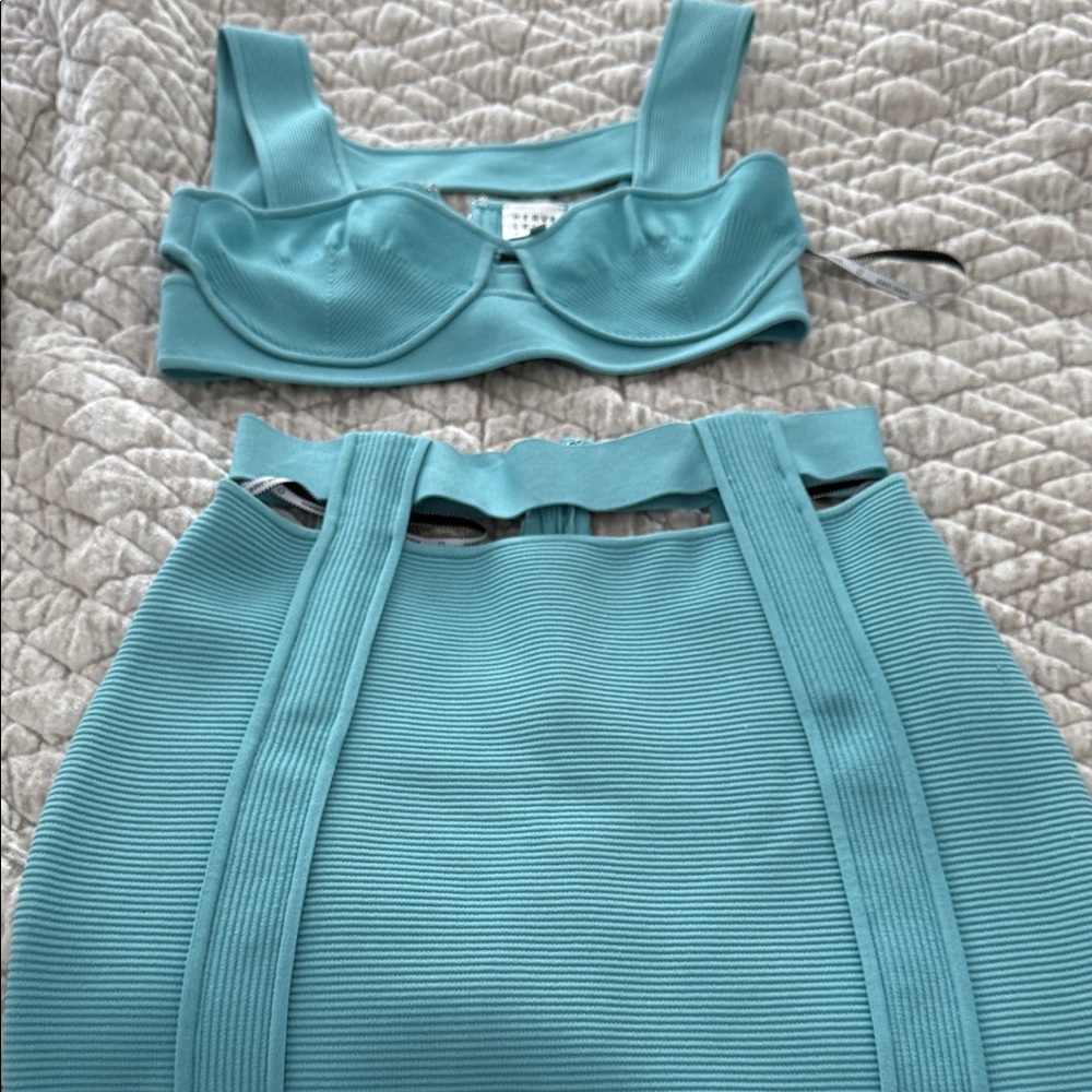 Herve Leger Aqua Ribbed Ensemble NEVER WORN